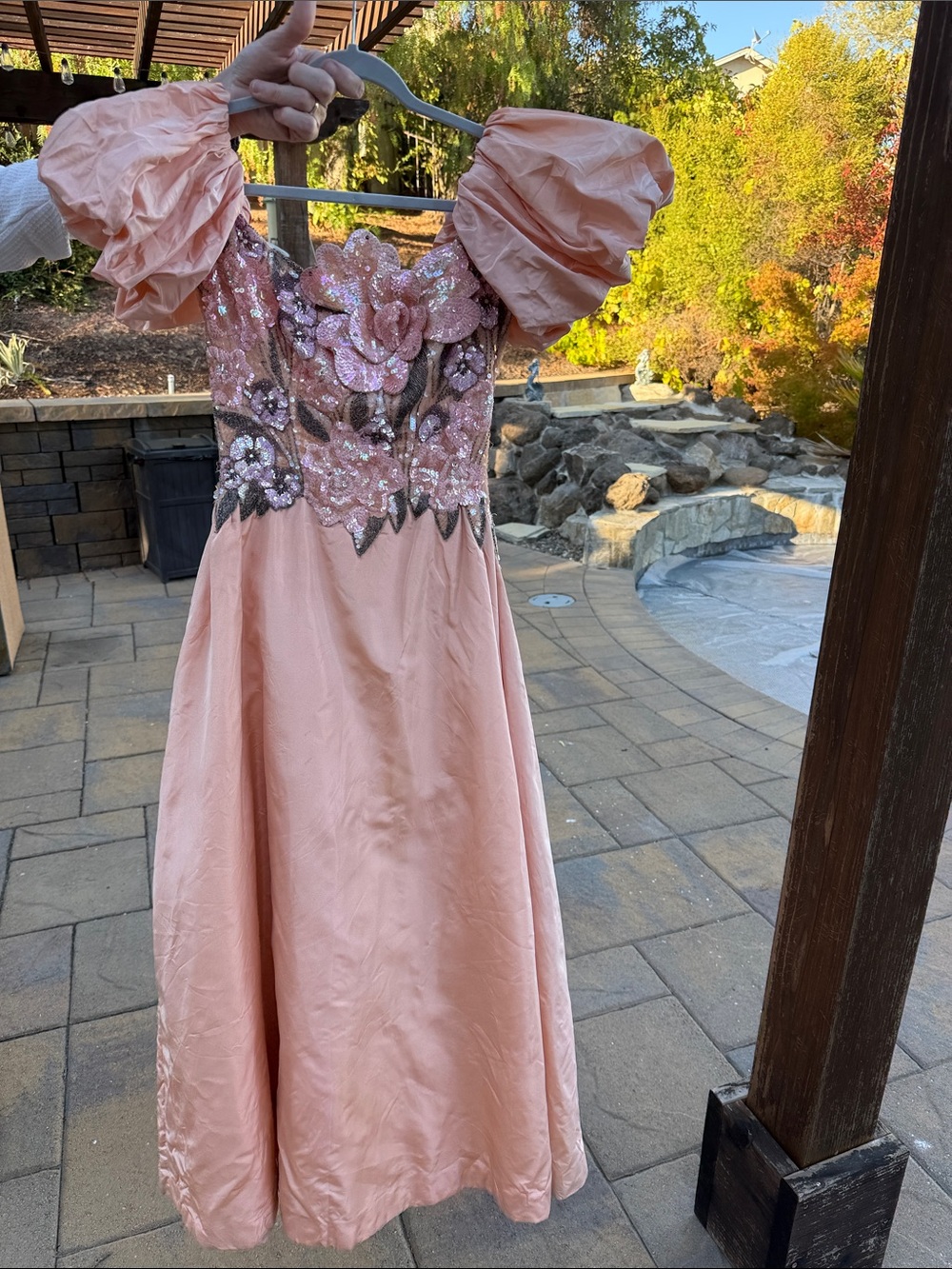 Vintage Bob Mackie I. Magnin Silk Sequined Prom Gown Peach Pink Size 2